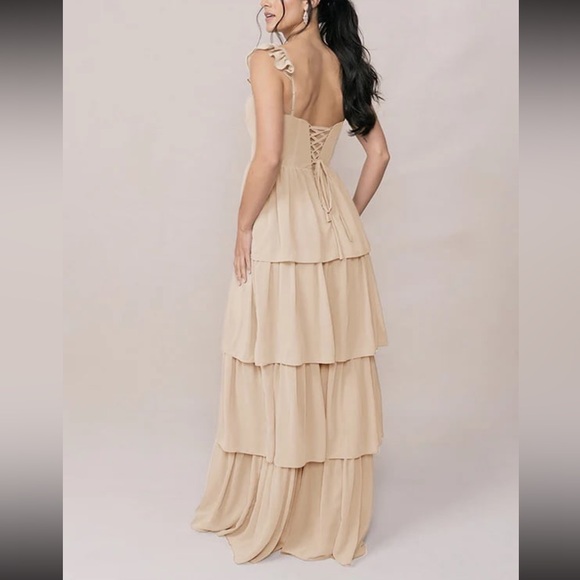 Revelry Bridesmaid Dress Poppy Chiffon in Champagne - Picture 2 of 5